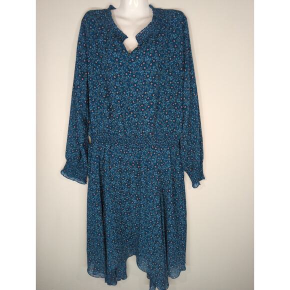 Time & Tru Long Sleeve Handkerchief Corsair Floral Hi Low Dress Women's XXL NWT - Picture 2 of 10